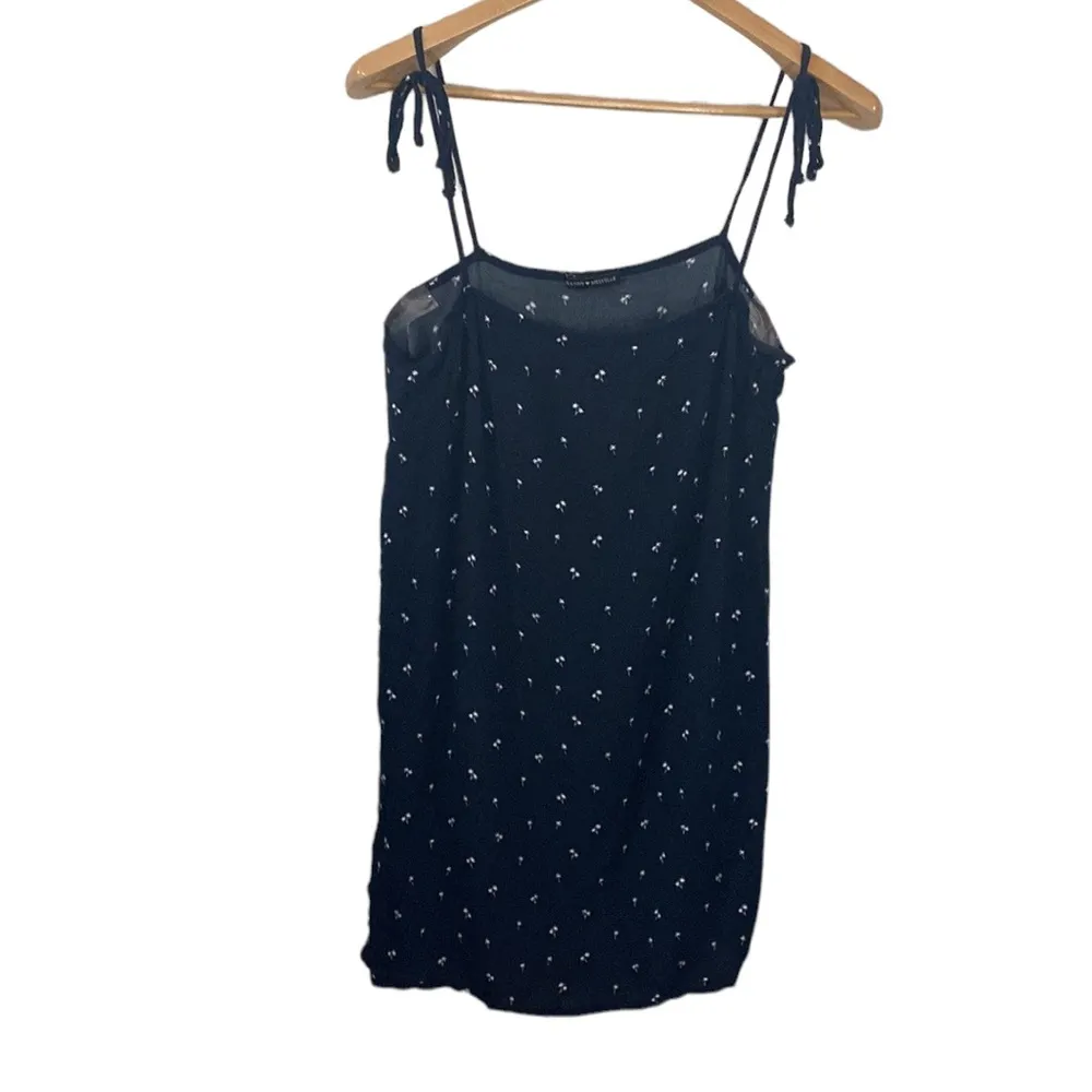 navy scattered micro palm print tie strap square neck mini dress - Image 2