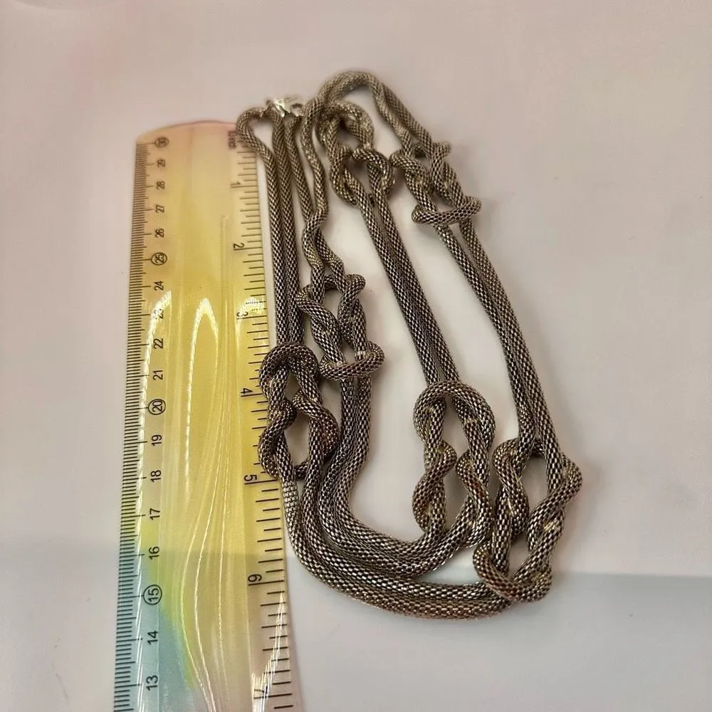Silver tone long knotted mesh necklace - Image 7