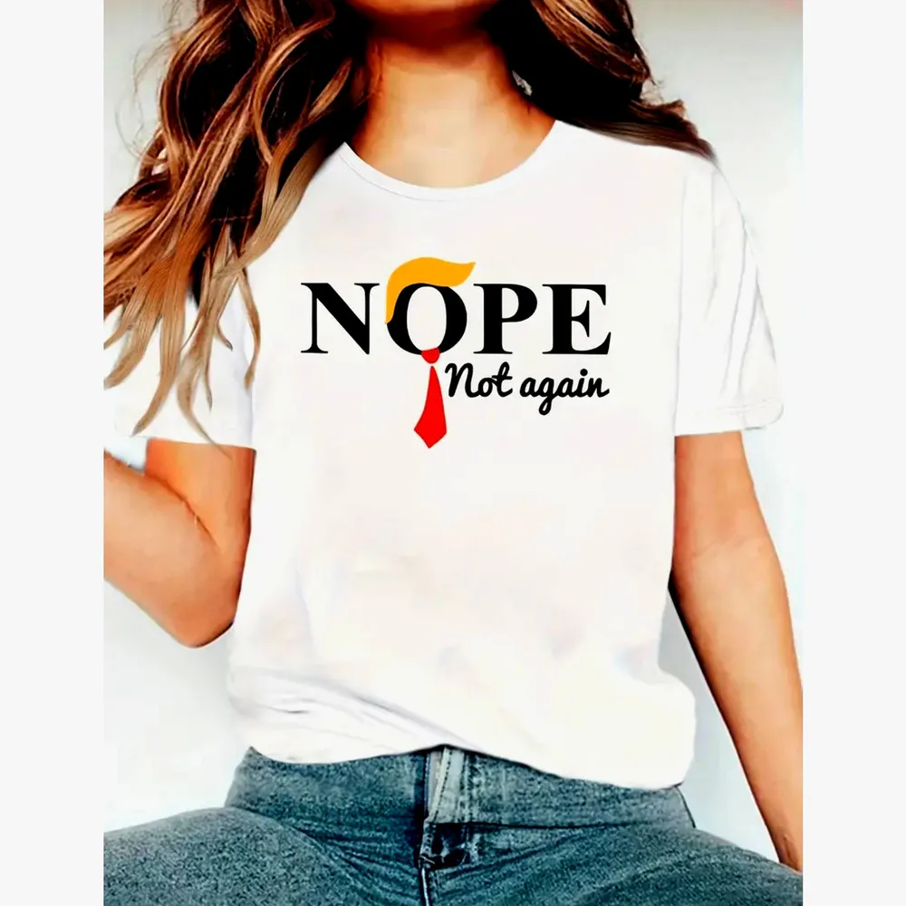 Graphic Short Sleeve Crew Neck Vote Nope Not Again White T Shirt 8/10 Size M - Image 2