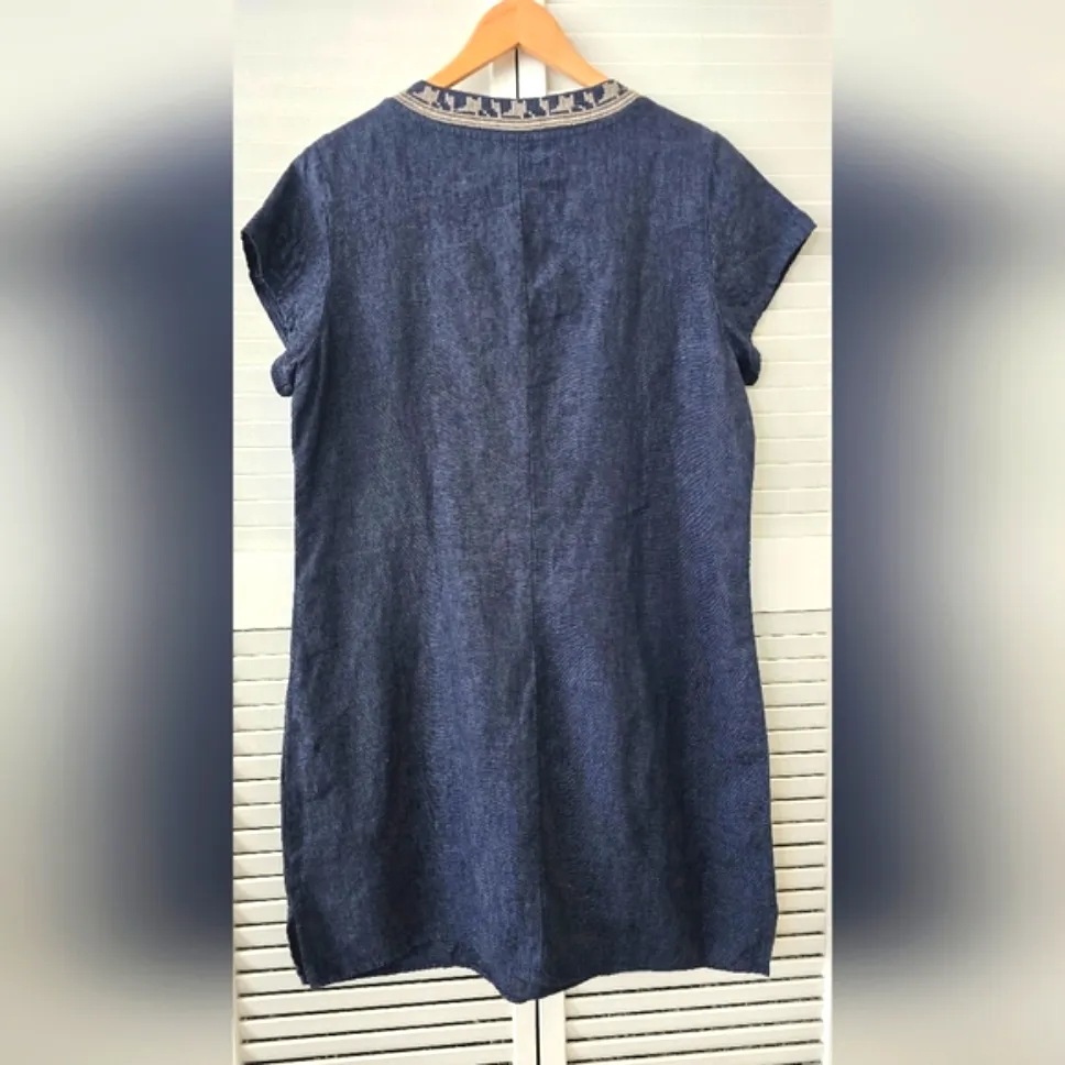 Garnet Hill Linen Embroidered Pocket Detail Coastal Grandma Beach Dress Size 14 - Image 4