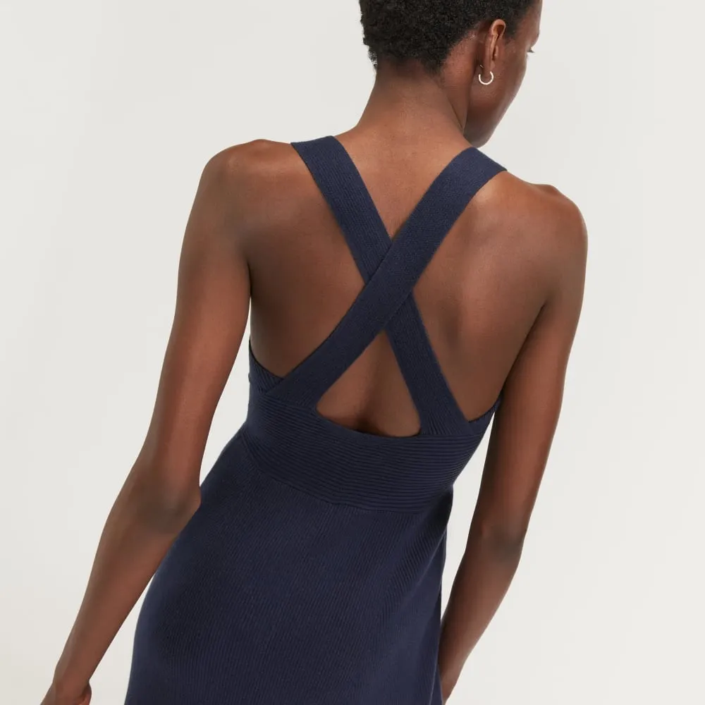 EVERLANE The Ribbed Cotton Cross-Back Dress In Navy - Image 4