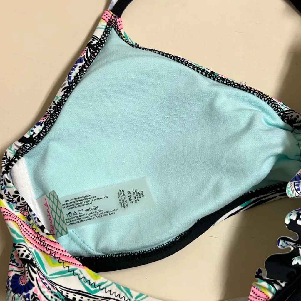 Raisins Striped Bikini Top with Ruffle Straps - Size Medium - EUC - Image 3