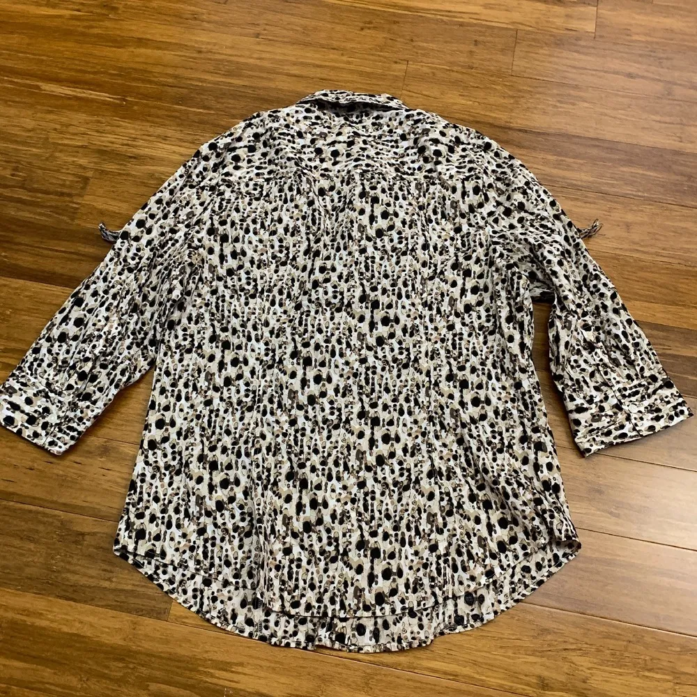 Ann Taylor Animal Print 3/4 Sleeve Button Down Shirt Womens 12 Top Blouse Cotton - Image 4