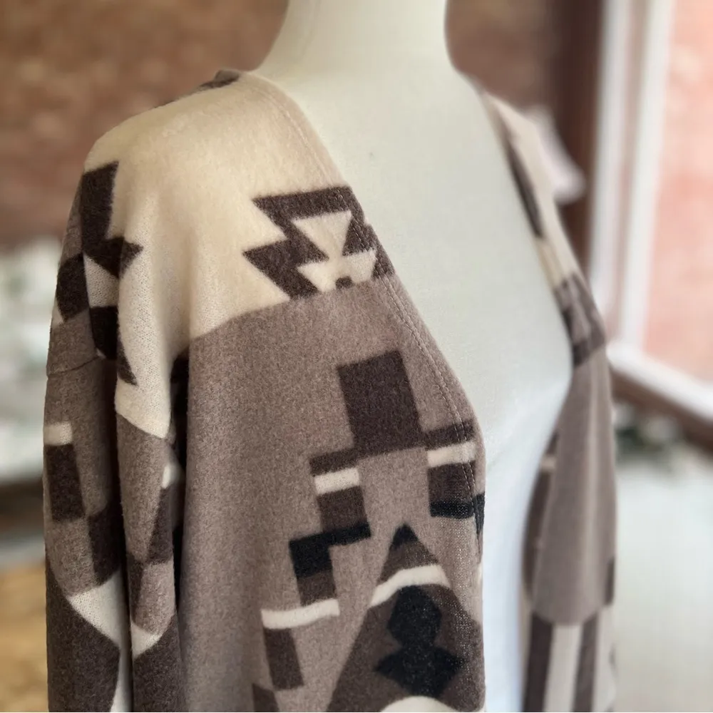 Sew In Love Aztec Cardigan Southwestern Open Front Print Tan Cream S Relaxed - Image 14