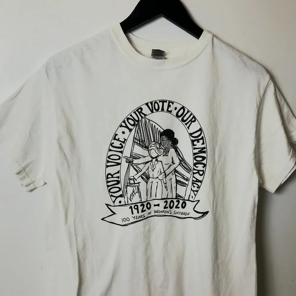 Your Voice Our Democracy T Shirt Womens Suffrage Statement Graphic Tee Cotton - Image 6