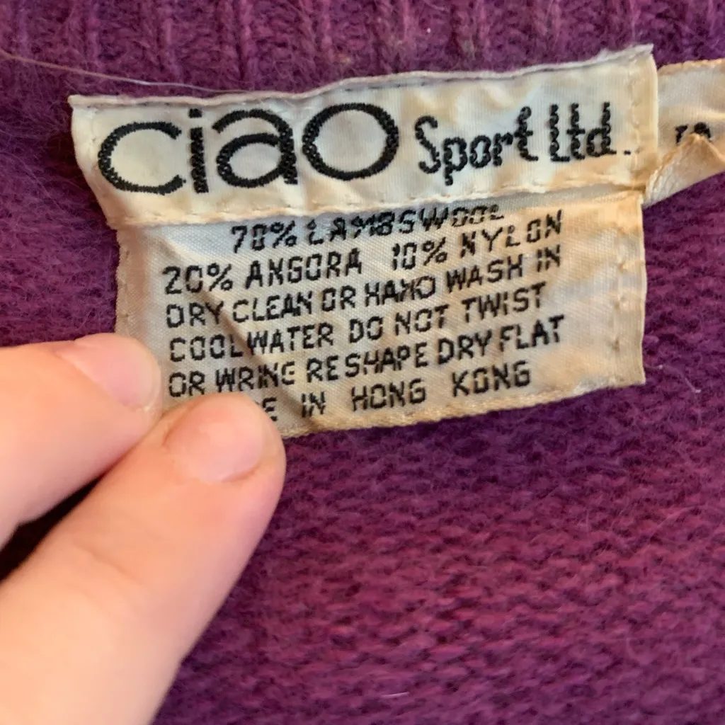 Ciao Sport Ltd Women's Purple Cardigan Sweater Lambs Wool Size Small Vintage - Image 4