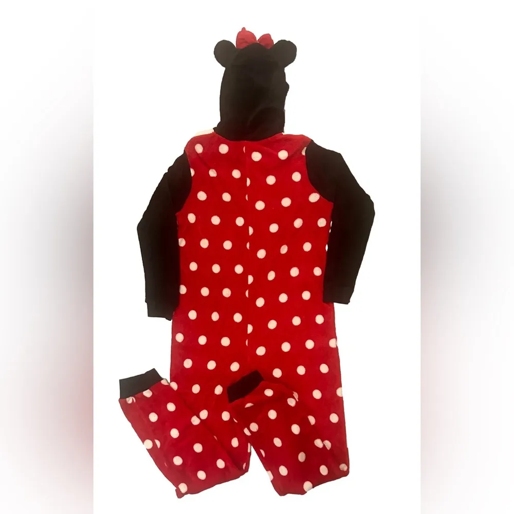Disney Minnie Mouse Fleece One Piece Zip Hoodie Sleepwear Adult Large Cozy PJs - Image 2