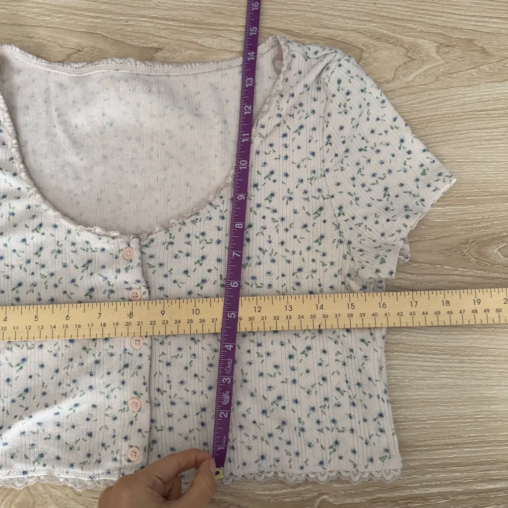 Aeropostale XL Floral Baby Tee Crop Button Up Boho Cottage Coquette Soft Girl - Image 6