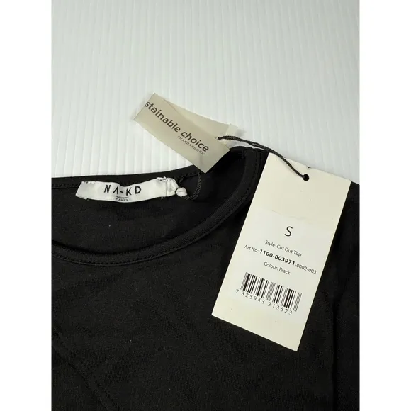 NA-KD Cut Out Top Long Sleeve Sustainable Choice Black Top‎ Size S - Image 3