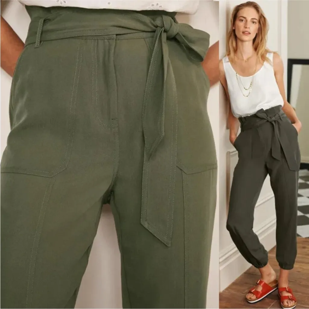 BODEN Paperbag Utility Jogger Pant Tie Belted Waist Khaki Olive Green Size 12P - Image 4