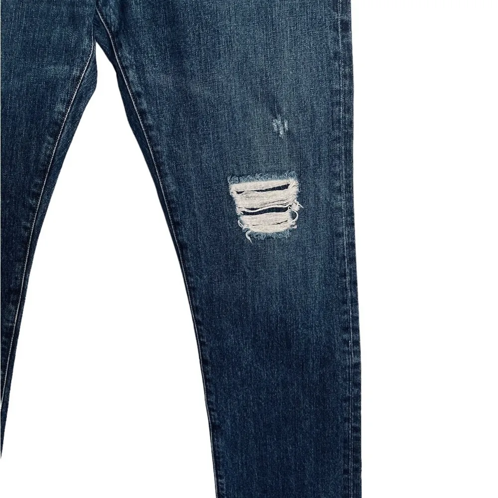 Point Sur Shoreditch Straight Leg Raw Hem Denim Jeans Patch Distressed sz 28 Blue - Image 5