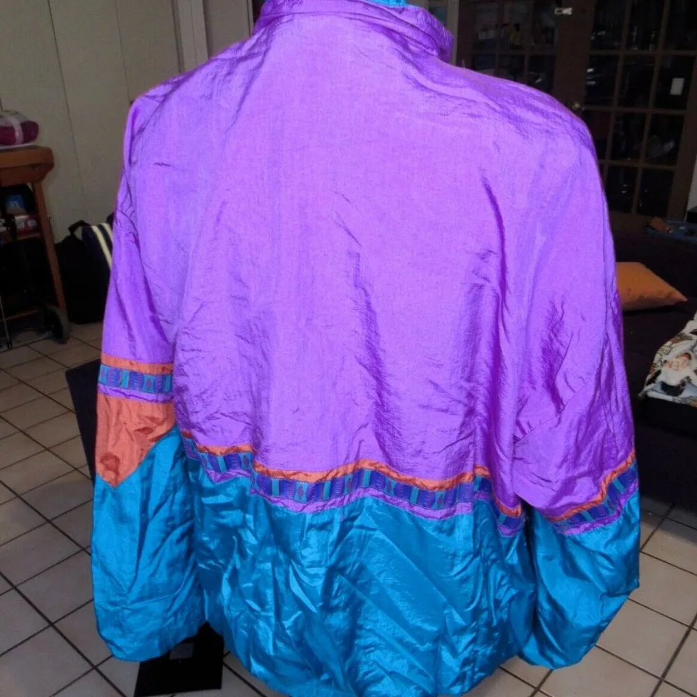 Vintage 90s Bolo Spirit boho tribal LG Wind Breaker Full Zip Jacket Purple Blue - Image 2