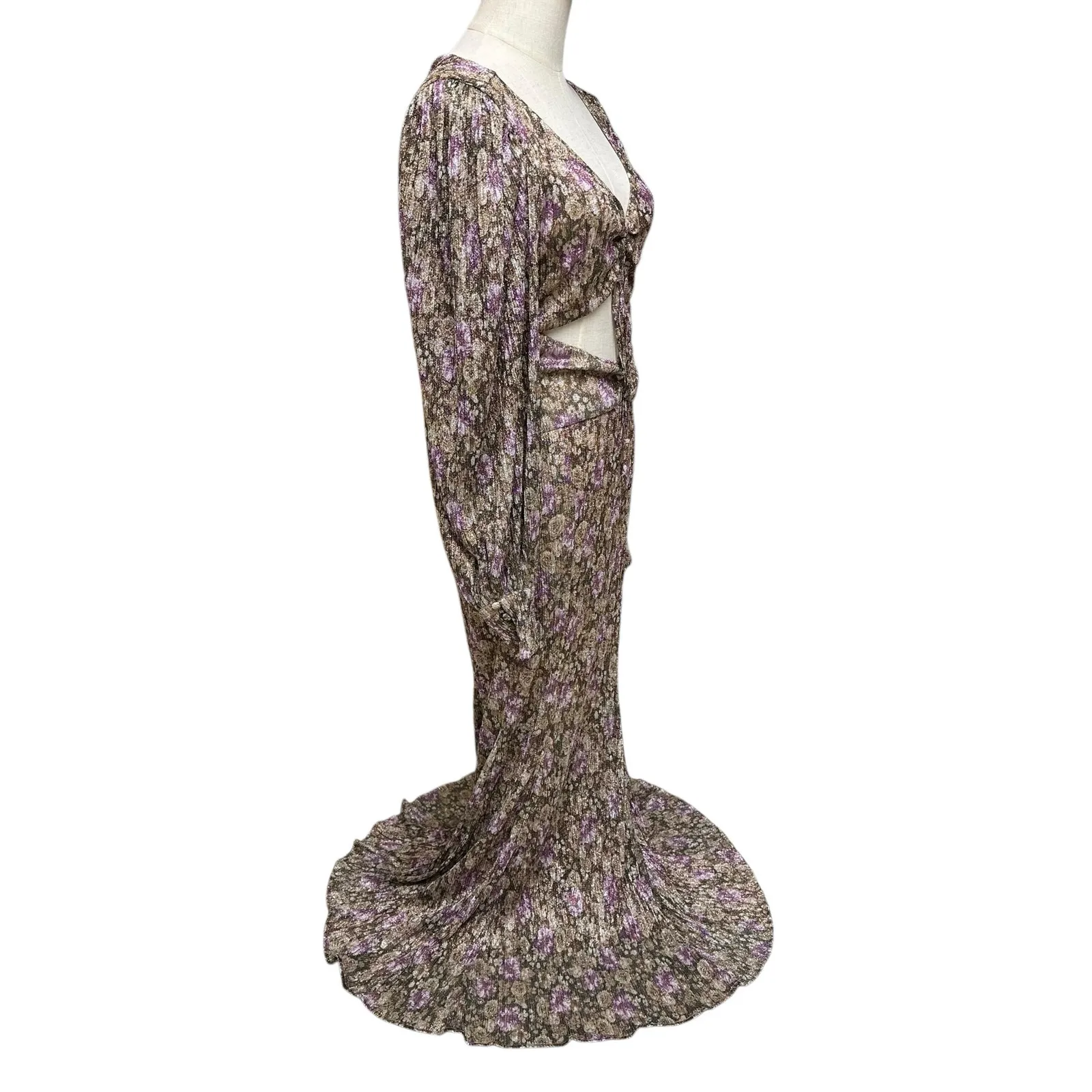 For Love and Lemons Sz XS Wynne Maxi Dress Size Cut Out Shimmer Coquette Prom Gold - Image 2