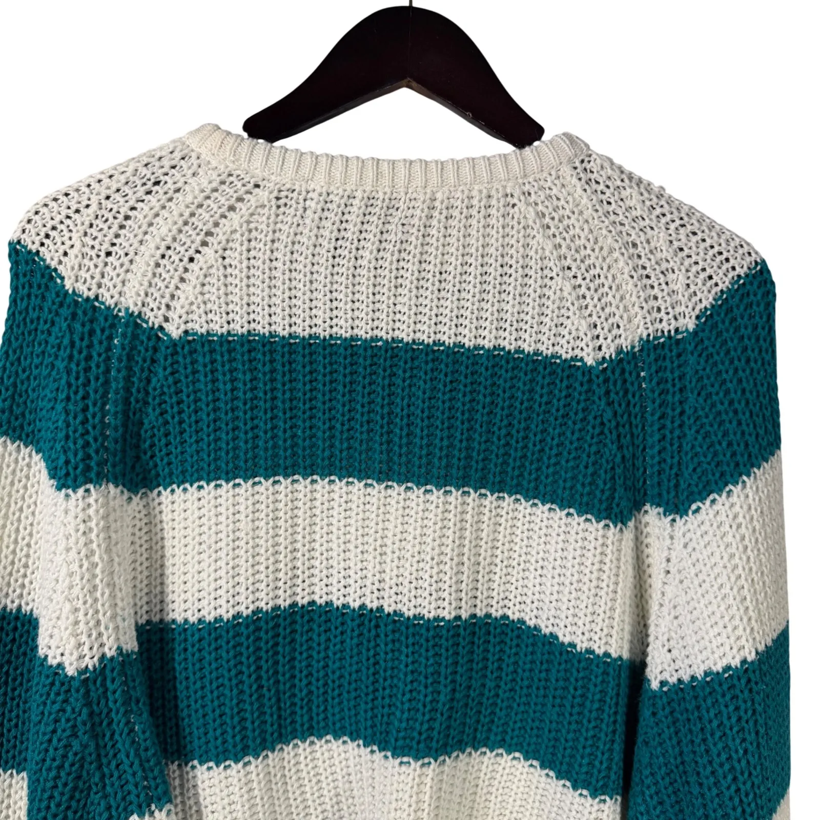 Vintage L'SimSBURY Striped Chunky Knit Sweater M Green Teal White Cotton Blend Size M - Image 11