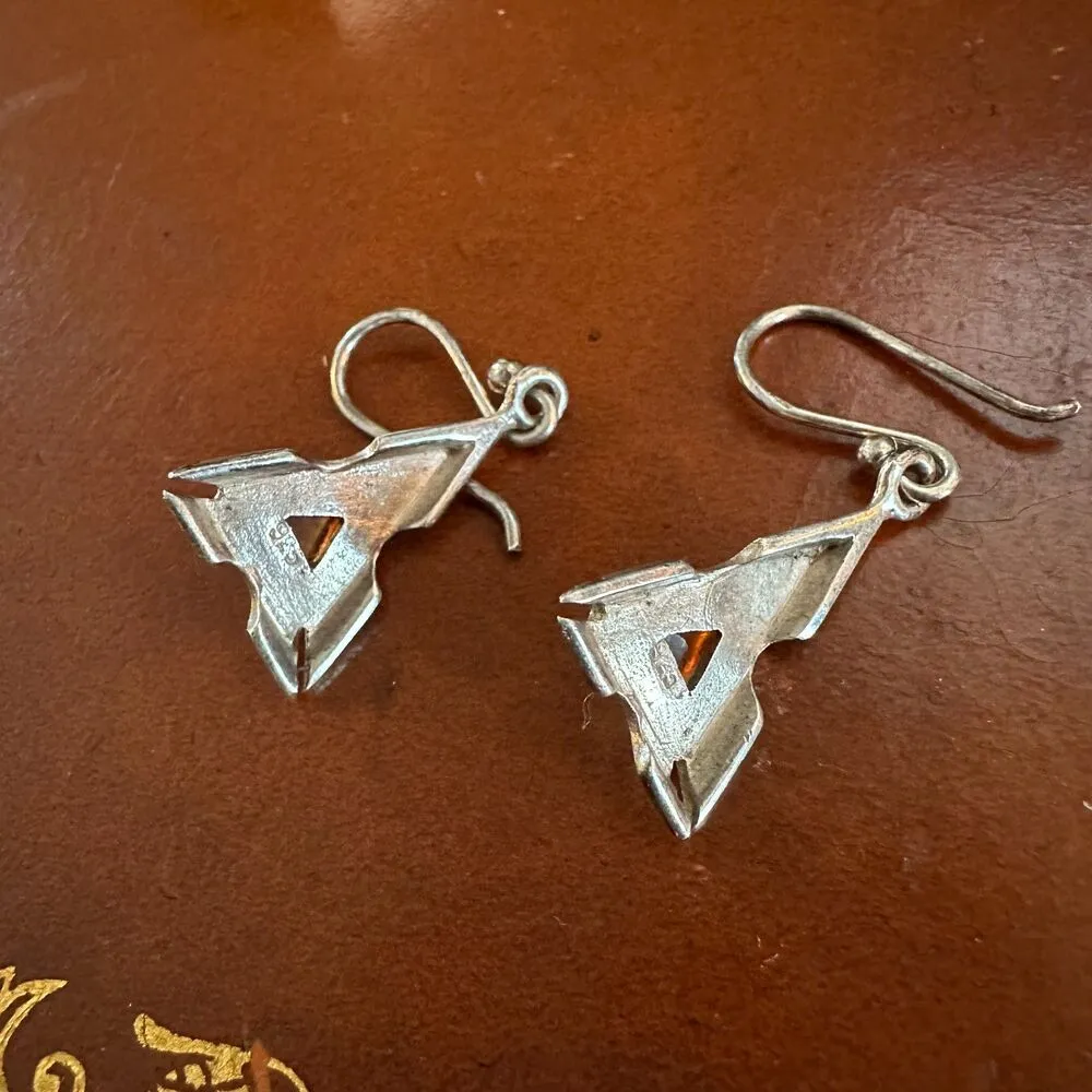 Vintage Baltic Amber Sterling Silver Triangle Dangle Earrings - Image 4