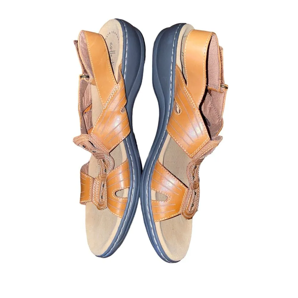 Clarks Sandals Brown Leather Comfort Strappy Wedge Open Toe Walking Shoes sz 11 - Image 2
