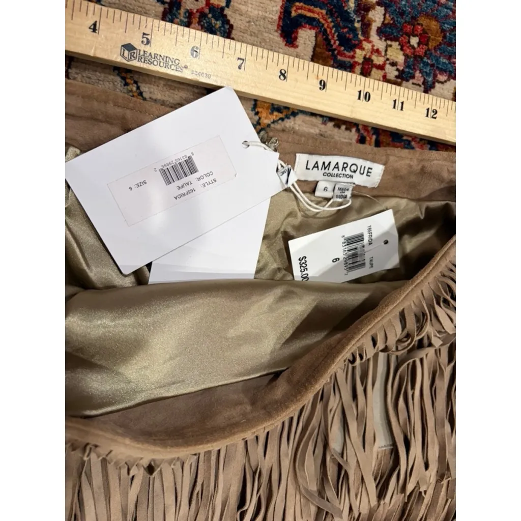 NWT Lamarque Collection Tan Suede Fringe Mini Skirt Leather Western Boho Size 6w - Image 10
