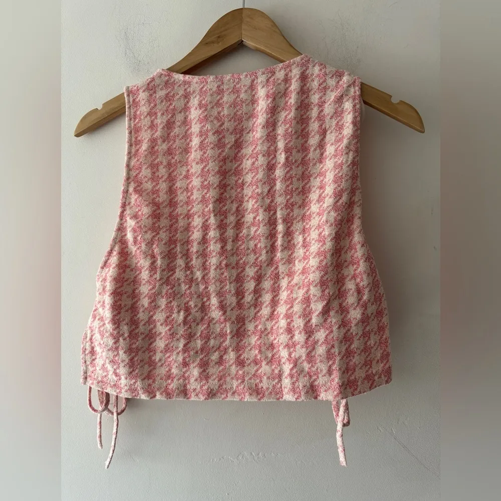 Zara Pink Houndstooth Retro Knit Halter Crop Top with Bralette - Image 7