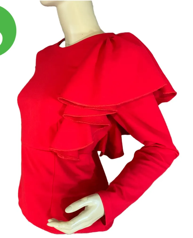 SHEIN RED KNIT PEPLUM WITH RUFFLE SHOULDER TOP (S) - Image 2