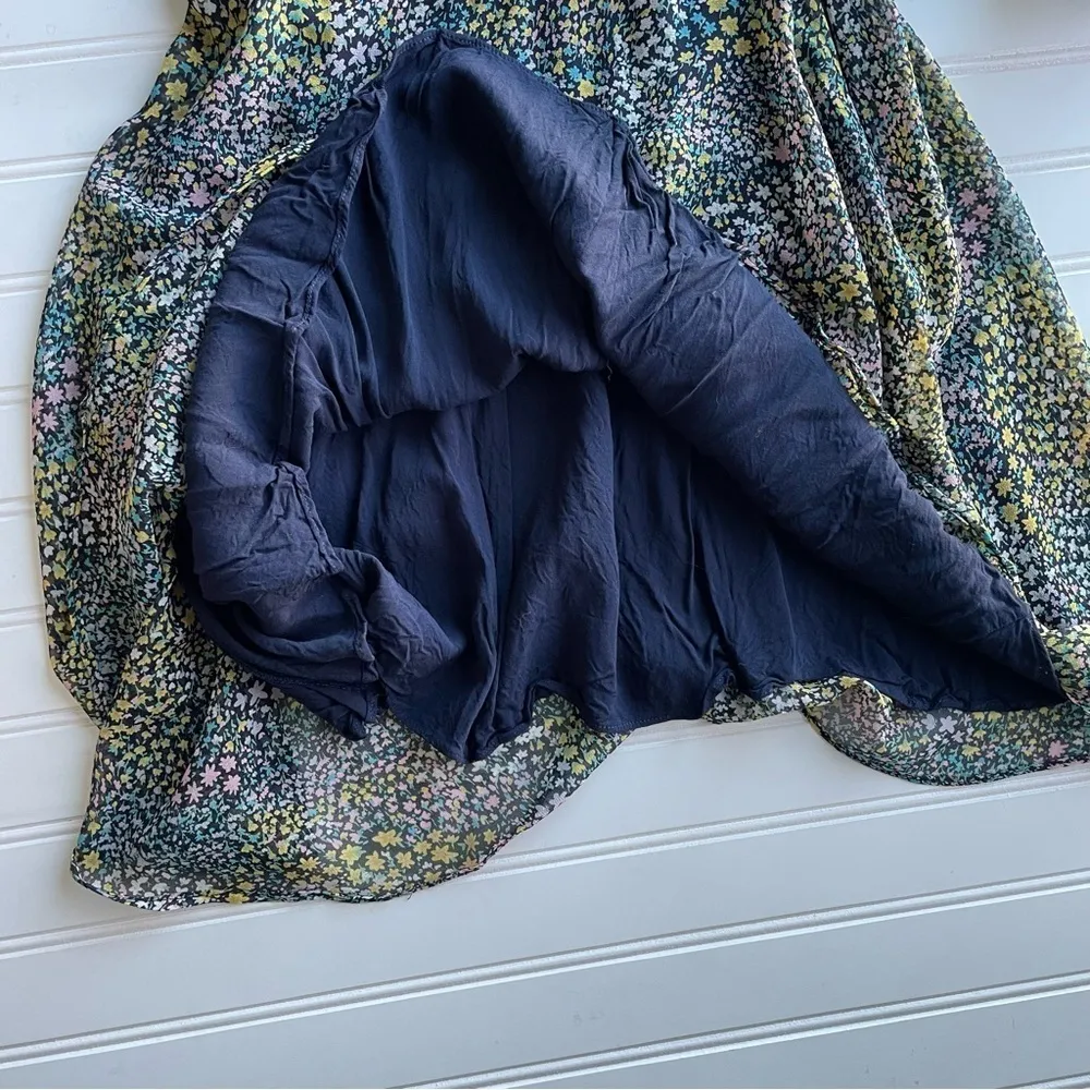 Lulus Off the Shoulder Flutter Dress Navy Blue Floral Print XSmall Flowy peasant Size XS - Image 7