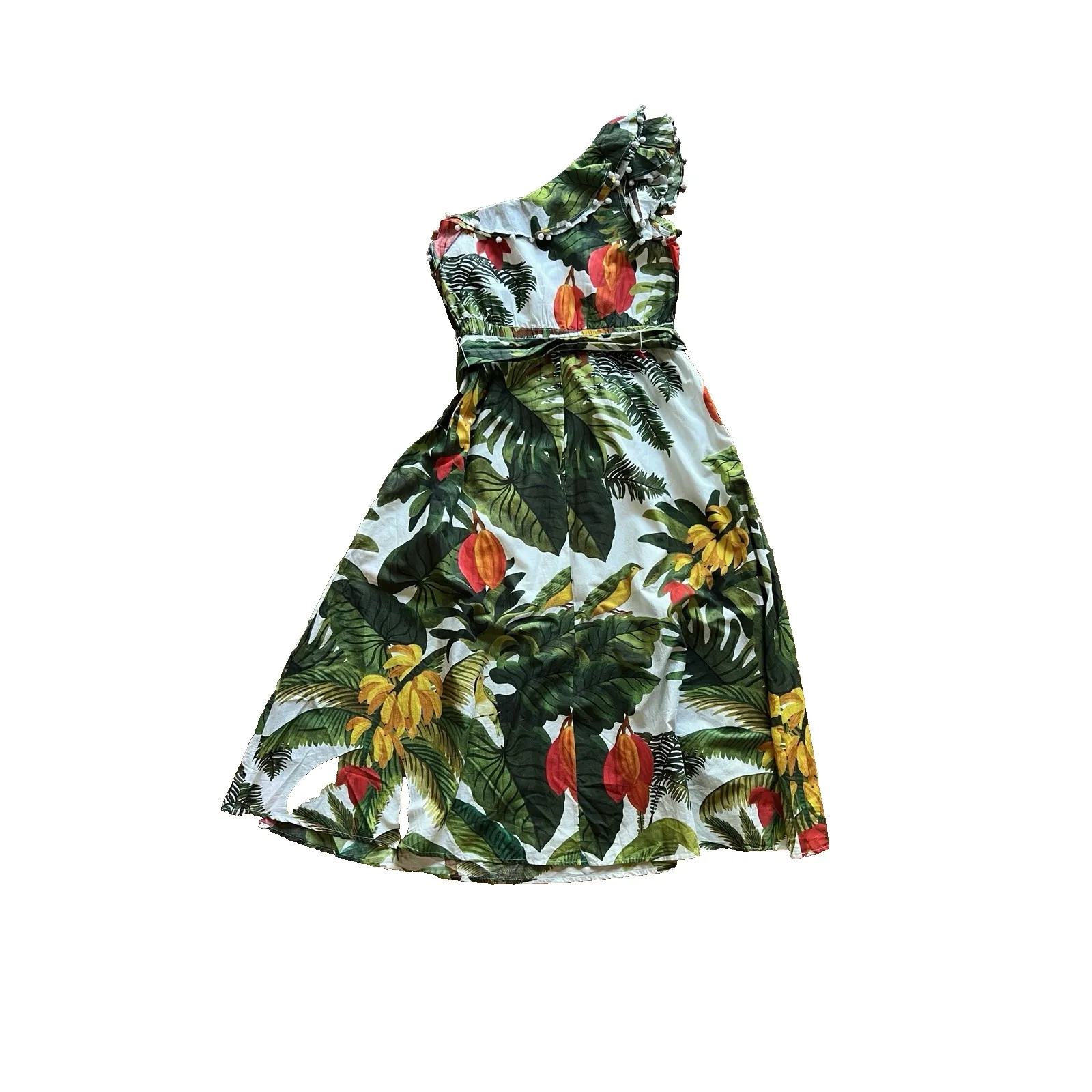 Farm Rio‎ Mixed Flowery Madi Colorful Ruffle One Shoulder Slip Dress Size Med - Image 2