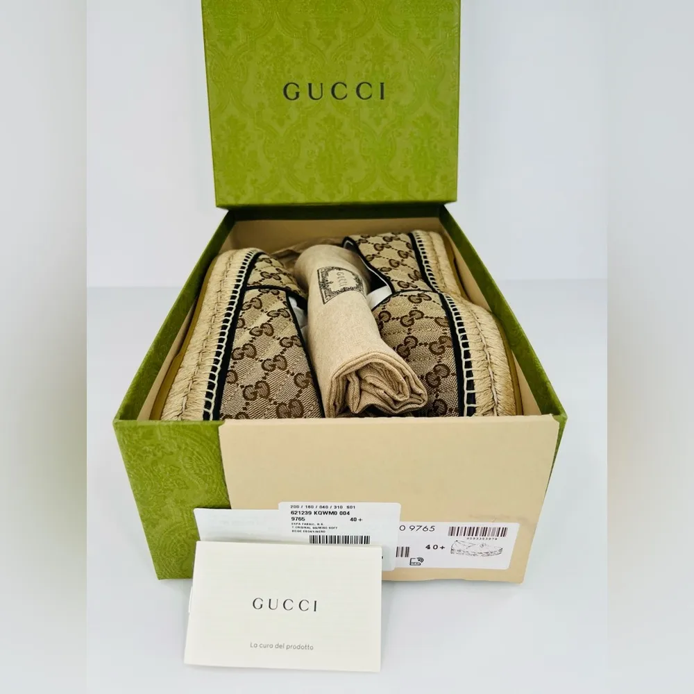GUCCI GG Raffia Monogram Ankle Wrap Platform Espadrille Wedge Sandals EU 40.5 - Image 2