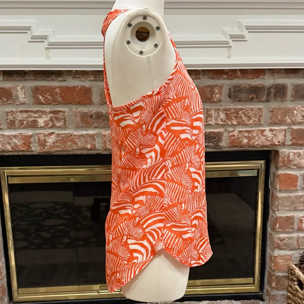 Trina Turk 💯 % silk Orange & White Swirly Zebra Print Sleeveless Top / XS/S - Image 5