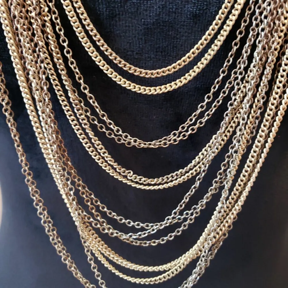 Women's Gold Tone Multi Strand Sweater Chains Bib Necklace Jewelry with Lobster - Image 3