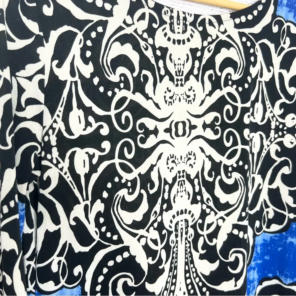 Magic  Blue & Black Patterned Long Sleeve Shift Dress Size Large - Image 5