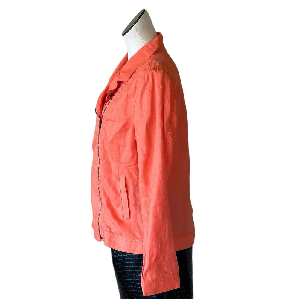 NWOT Cynthia Rowley 100% Linen Jacket  Coral Asymmetrical Zipper - Image 4