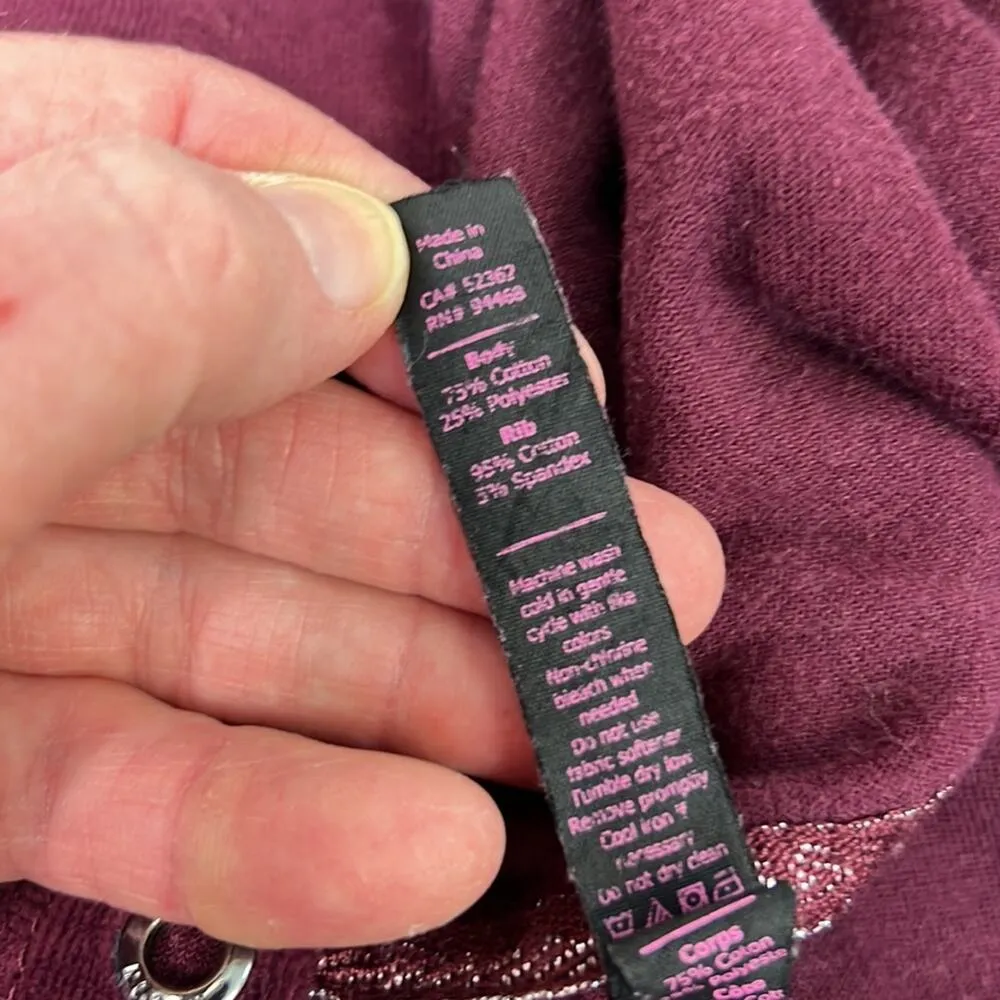 Betsey Johnson vintage  90s velvet zip front hoodie love lips patches size med - Image 7