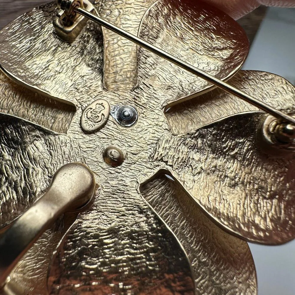 Premier Designs Rhinestone Flower Brooch Pin Gold Tone Dual Use Pendant - Image 8