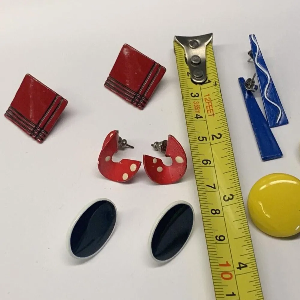 Lot Of 5 Pierced Costume Earrings / Studs Colorful Dress up Mix - Red Yellow Etc - Image 9