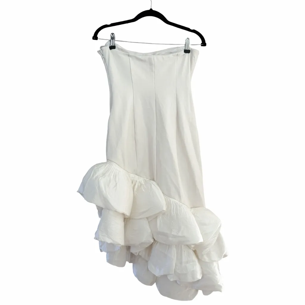 BHLDN Anthropologie Bridal Flamenco-Hem Asymmetrical Midi Dress White Sz S - Image 4