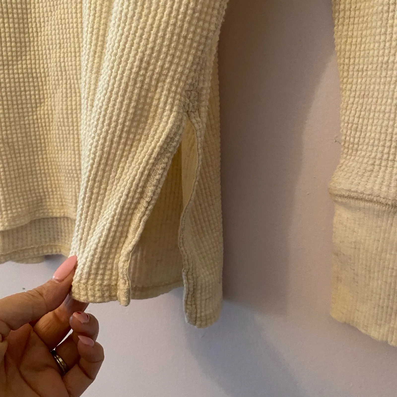 Offline by Aerie Cream Thermal Happy Long Sleeve Shirt Lounge Women's size XS - Image 5