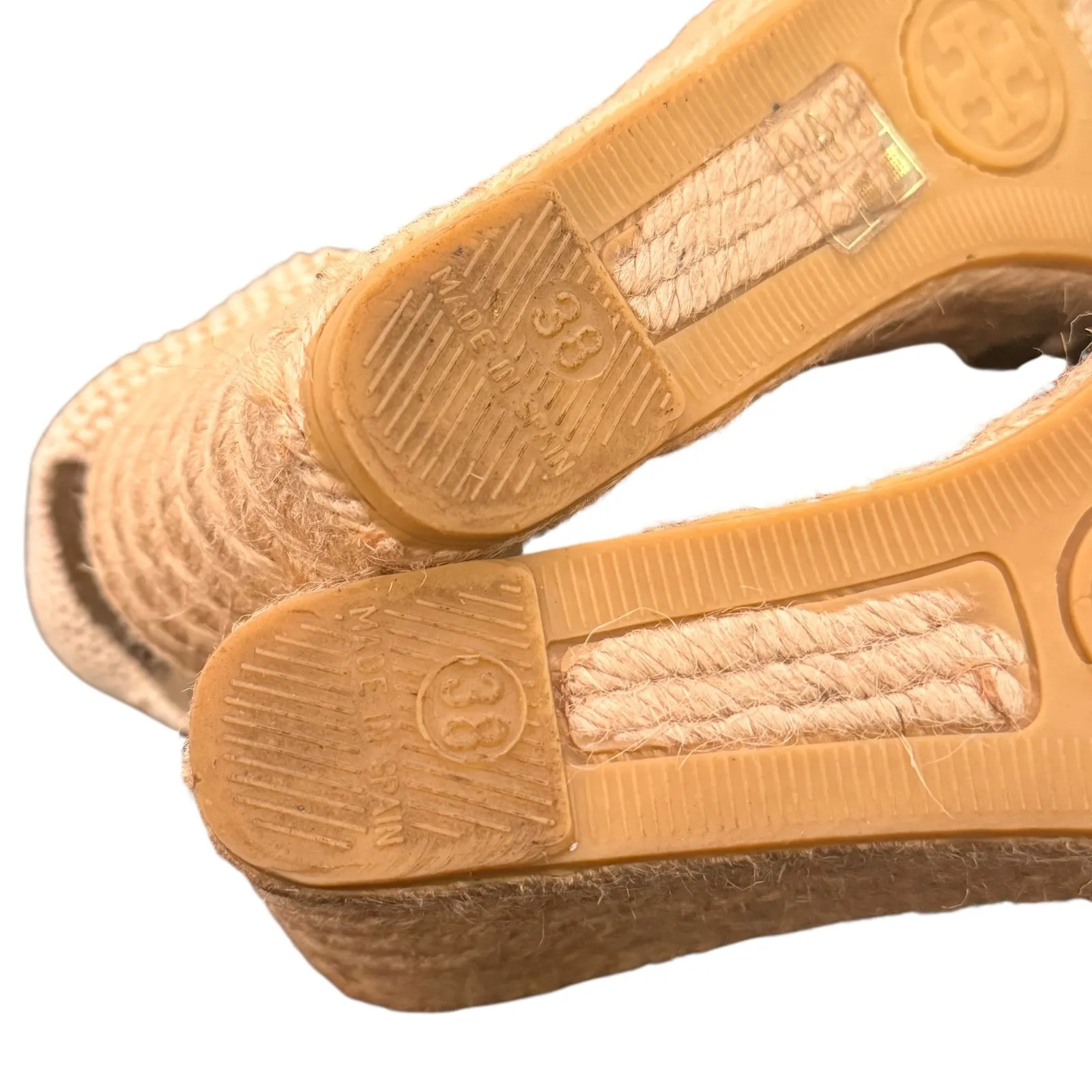 Tory Burch Wedge Espadrille Lace Up Ankle Strap Size 38 Geometric Print Canvas‎ - Image 11