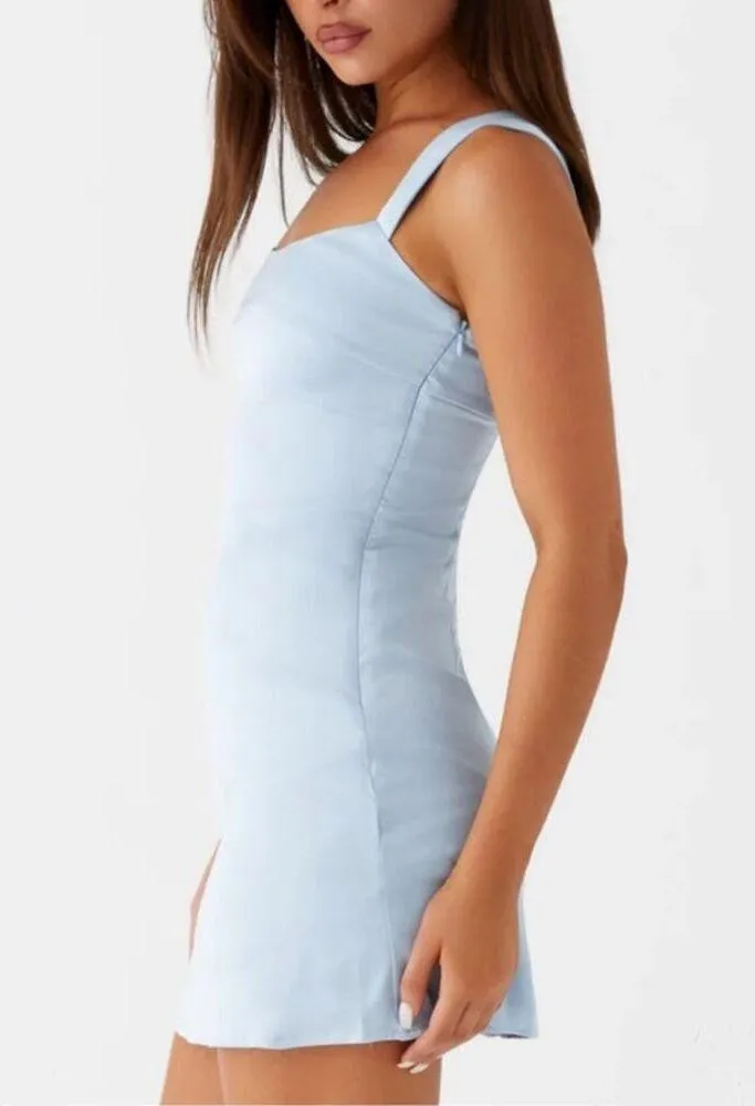 Odette Satin Blue Mini Dress US Size 4 - Image 2