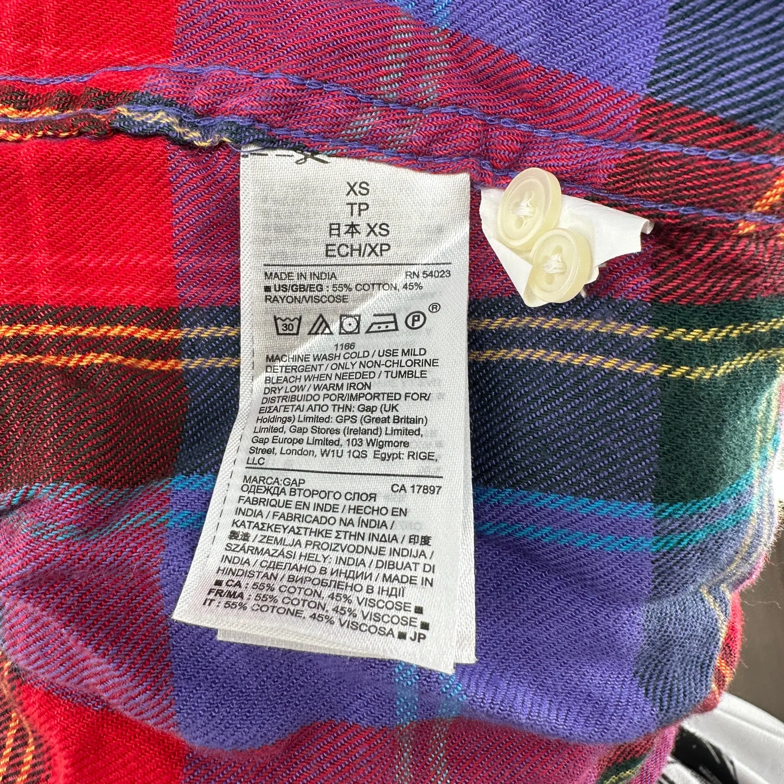 Vintage Y2K 90s Gap Red Blue Flannel Collard Shirt Long Sleeve Soft XS - Image 5