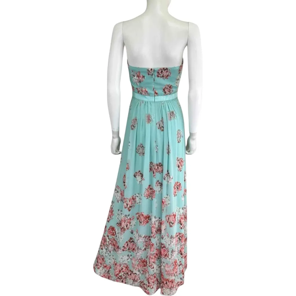 BCBGMAXAZRIA NWT Amber Aqua Floral Print Strapless Cocktail Dress Size 2 - Image 3