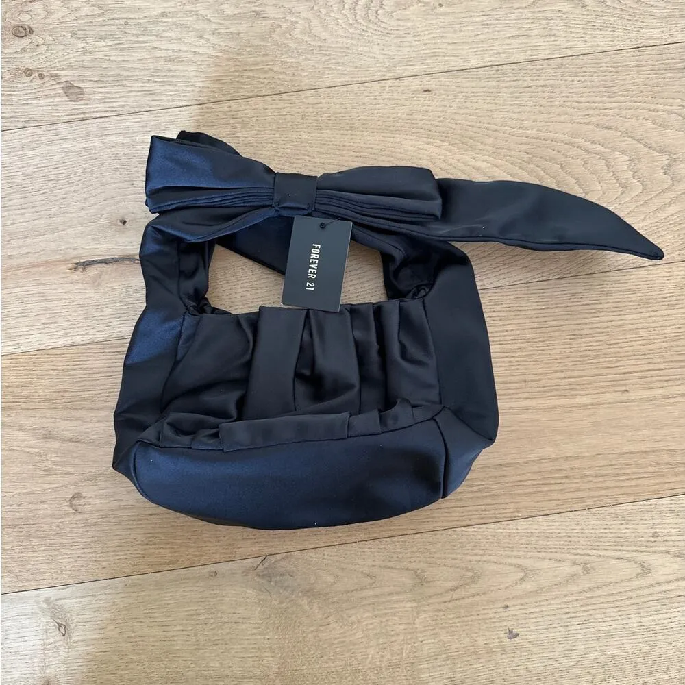 Forever 21 - Bow Handle Satin Evening Bag in Black - Image 4