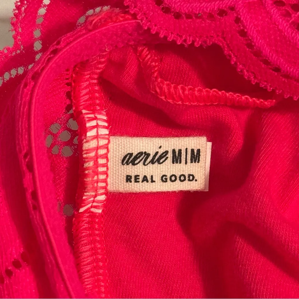 Aerie Show Off Rooftop Garden Lace Padded Plunge Bralette in Hot Pink - Image 5