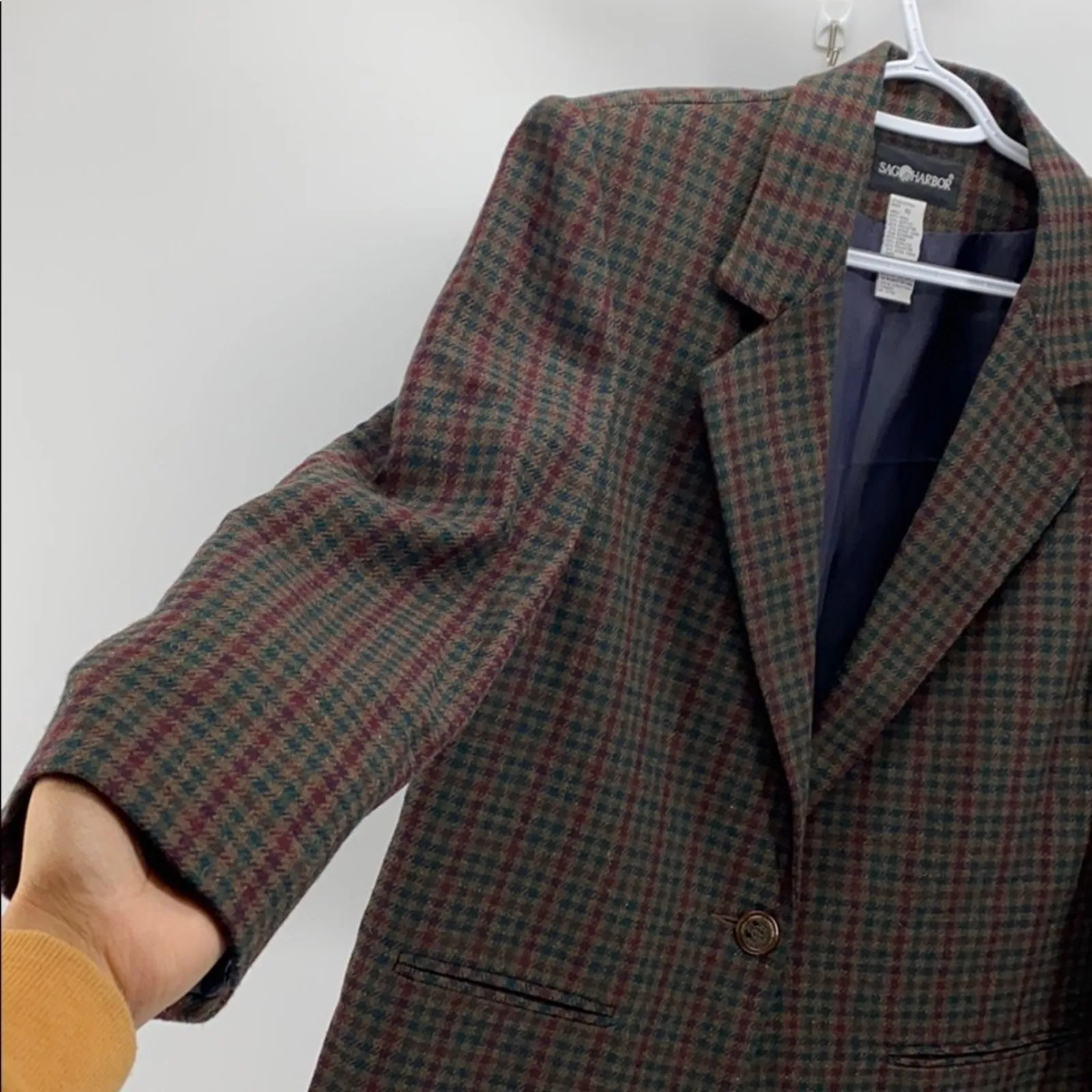 Vintage sag harbor boxy blazer wool oversized micro plaid academia size 10 - Image 7
