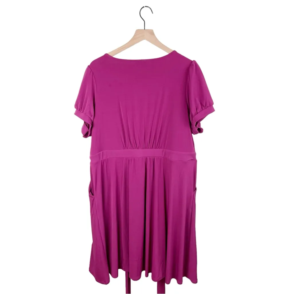 Torrid Studio Knit Surplice Tie Back Mini Dress Size 2X Boysenberry Magenta Pink - Image 4