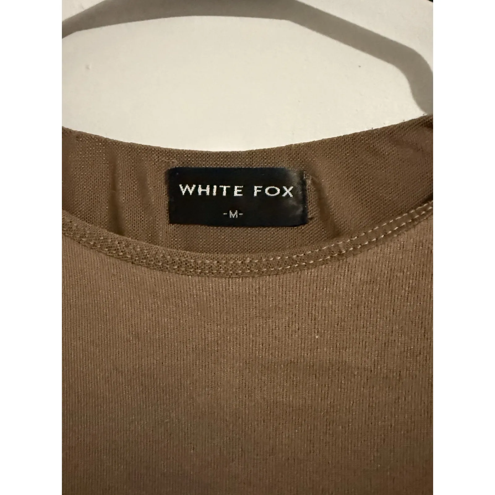 White Fox Ribbed High Neck Long Sleeve Bodysuit in Tan Size Medium - Image 3