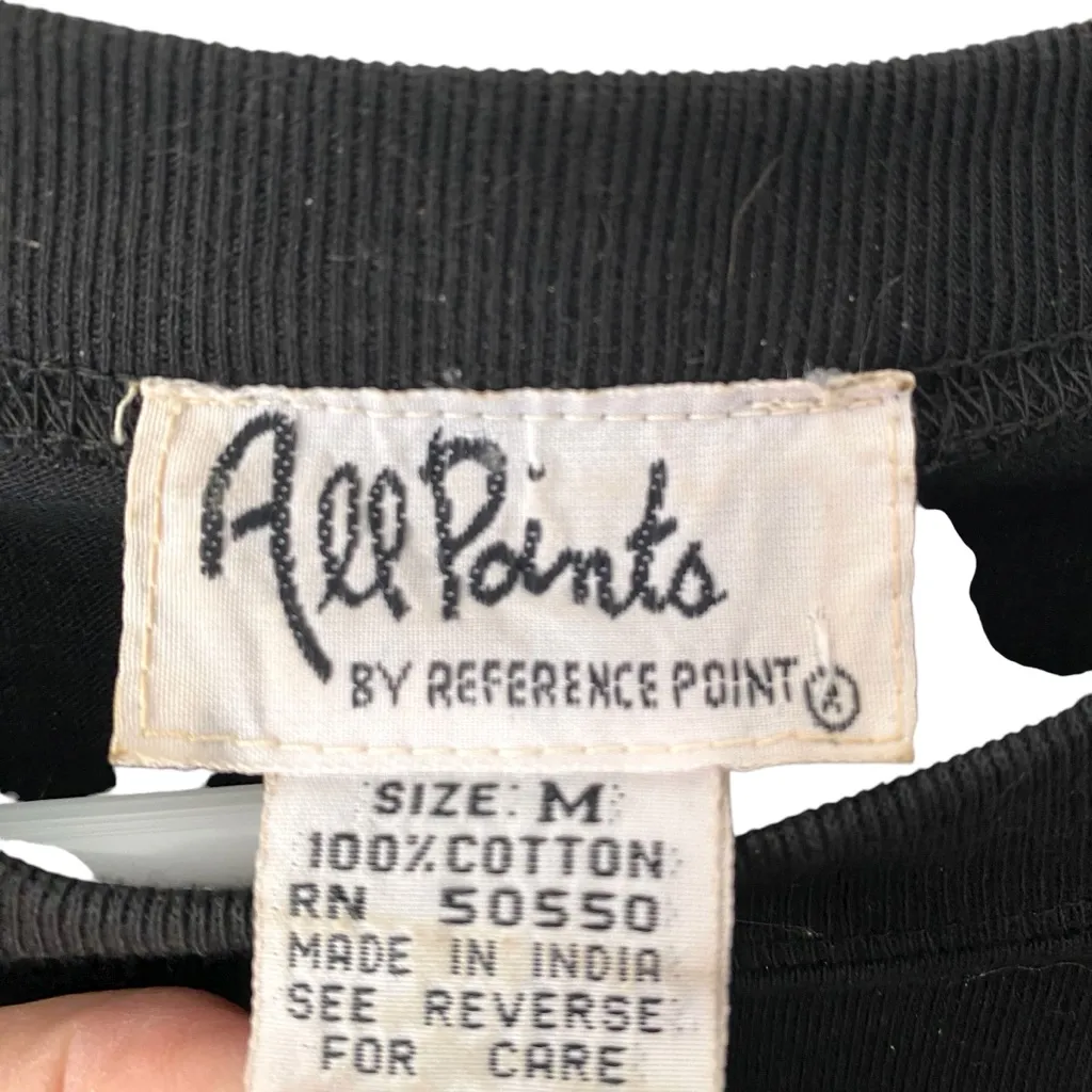 All Points by Reference Satin Embroidered Sneaker Shirt Black Cotton Top Medium - Image 2