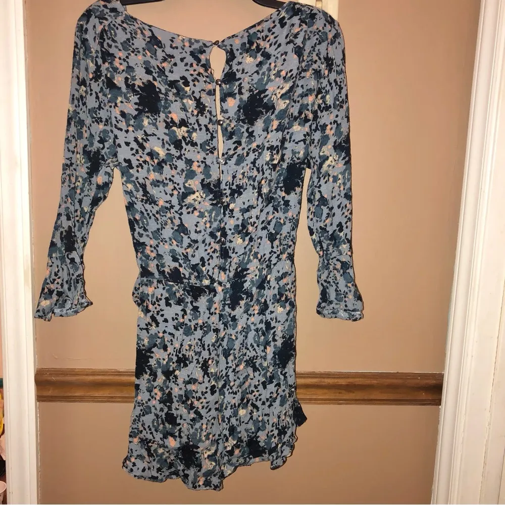 Free People All the Right Ruffles Wrap Romper‎ Blueberry Blue Medium - Image 3
