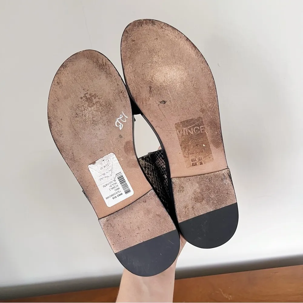 VINCE • Mailin Snake-Effect Leather Sandal wrap around ankle strap thong black - Image 7