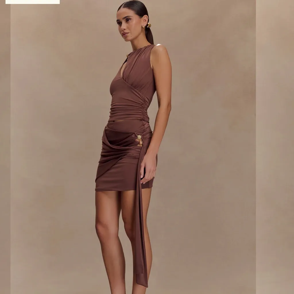 Meshki - Alicent Slinky Beaded Mini Skirt - Chocolate - Image 4