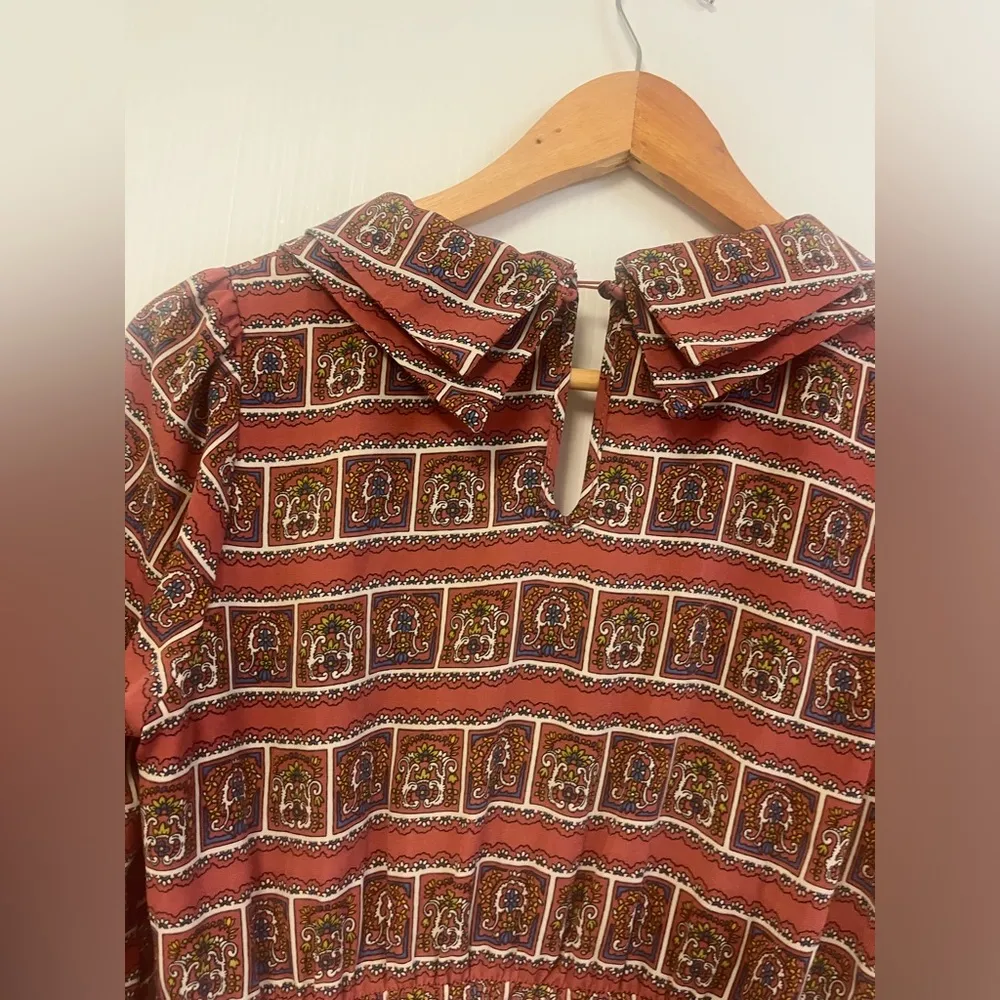 Spiral Girl Long Sleeve Mini Romper Vintage pattern snap bottom collared Size 2 - Image 4