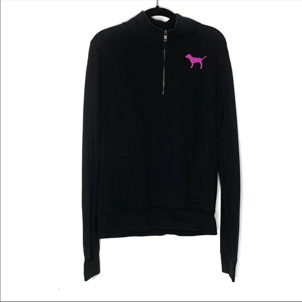 ✨ Victoria's Secret PINK Black LOVE PINK 1/4 Zip Mock Pullover Sweatshirt✨ - Image 7